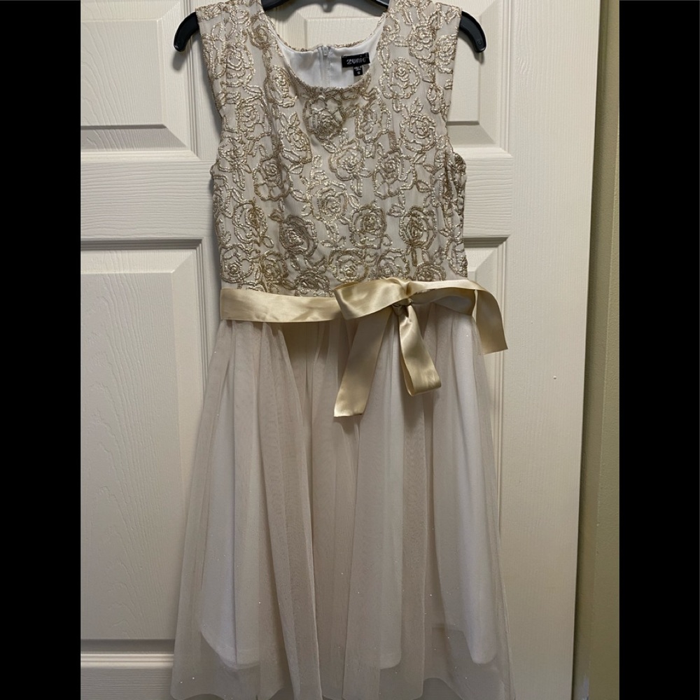 White and gold kids formal dress
